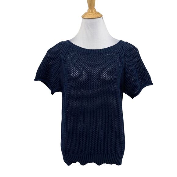 Frame Shirt Womens XS Extra Small Navy Open Stitch Knitted Short Sleeve Sweater - Picture 1 of 10
